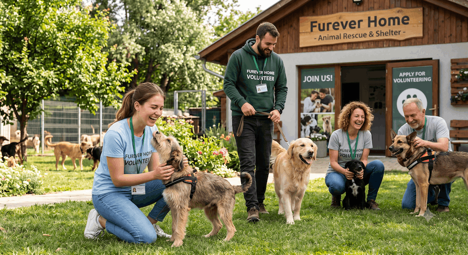 Furever Home volunteers helping birds in a shelter room