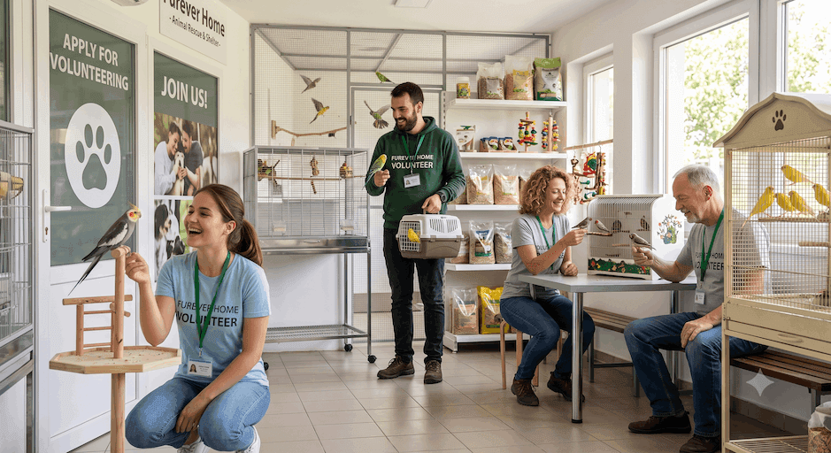 Furever Home volunteers spending time with dogs outside the animal shelter